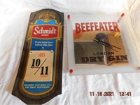 London Dry Gin clock & Schmidt Beer 1976 Calandar