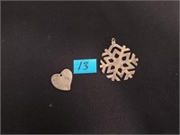 Sterling silver snow flake pendant & TIffany heart