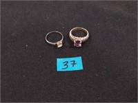 2 Sterling silver rings CZ & amethyst