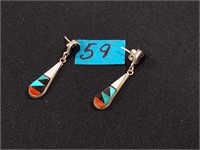 Sterling silver Turquoise onyx Coral earrings