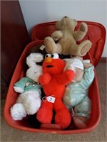 ELMO AND TOTE OF STUFFED ANIMALS