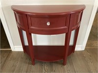Red Half Moon Table w/ Storage/32”H,38”W,15”D