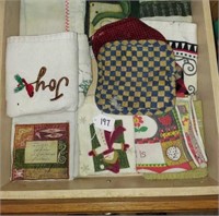 DRAWER OF HOT PADS AND TOWELS