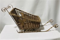 Gold Wicker Holiday Sleigh/17”H,30”W,12”D