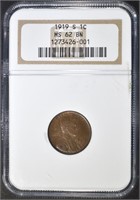 1919-S LINCOLN CENT  NGC MS-62 BN
