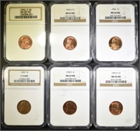 LOT OF 6 NGC GRADED LINCOLN CENTS: