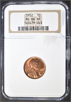 1952 LINCOLN CENT  NGC MS-66 RD