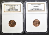 LOT OF 2 NGC GRADED 1970-S LINCOLN CENTS