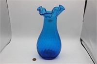 Blenko Sapphire Blue Fluted Ruffle 10.5" Vase