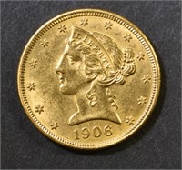 1906-D $5 GOLD LIBERTY  VERY CH BU
