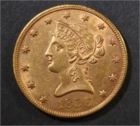 1856 $10 GOLD LIBERTY  NICE BU  OLD CLEANING