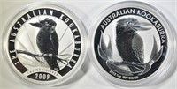 2009 & 2012 1oz SILVER AUSTRALIA KOOKABURRA COINS