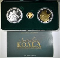 2008 GOLD & SILVER AUSTRALIA 3 Pc KOALA SET