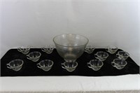Vintage Pressed Glass Punch Bowl & Cups