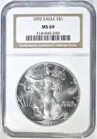 1992 AMERICAN SILVER EAGLE NGC MS-69