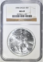 1994 AMERICAN SILVER EAGLE NGC MS-69