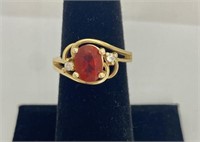 14k Gold Diamond and Fire Opal Ring Size 5