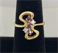 14k Gold Diamond & Ruby Ring Size 6 3/4