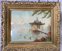 16x18.5in. Framed Asian Hand Embroidered Silk Art