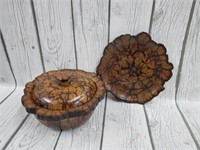 Wooden Bowl With Lid + Wooden Small Plate