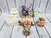 7 Flower Porcelain & Ceramic Figurines & Boxes