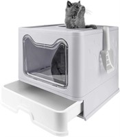 Bolux Foldable Cat Litter Box with Lid ( Gray)