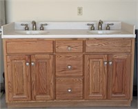 Golden Oak Double Bathroom Vanity Sink Faucets