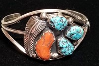 Native American Turquoise Silver Cuff Bracelet