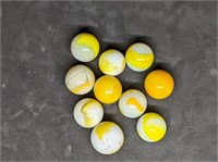 Group of Vintage Yellow White Swirl Marbles