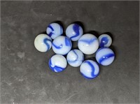 Group of Vintage Blue White Swirl Marbles
