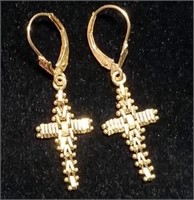 Solid 14k Gold Chainmail Cross Earrings 2.4g