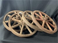 4 Wooden Spoke Wheels with Metal Bands