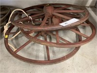 4 Red Painted Wooden Spoke Wheels