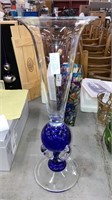 17” cobalt & clear art glass vase signed H Lysz