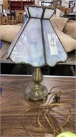 Brass lamp leaded glass shade 11” (signed Tiffany)