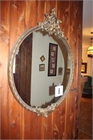 Round Mirror With Antiqued Gold Painted Frame,