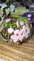 Apple blown glass paperweight apple blossoms