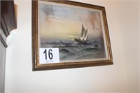 Framed Print Of Sailboat At Sea, 16X20