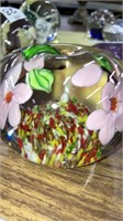 Apple blown glass paperweight apple blossoms