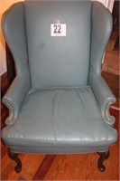 Leather Wing Back Chair With Brass Nail Head Trim