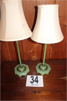 Pair Of Dresser Lamps, Green Jade Base