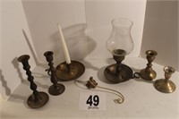 6 Brass Candlesticks And Brass & Cloisonn‚ Candle