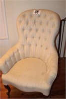 Antique Chair On Casters, Tufted Upholstery