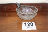 Patterned Glass Bowl With Silver-Plate Trim With