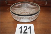 Patterned Glass Bowl With Silver-Plate Trim, 8.5"