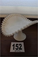 Milk Glass Pedestal Dish With Scalloped Edges