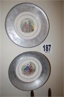 2 Vintage Wall Hanging Plates, 14" Diameter