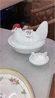 2 Westmoreland glass Hen on nest covered dishes