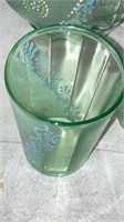 Antique Hand painted green glass pitcher &