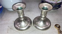 Pair royal Holland pewter candleholders, or brass